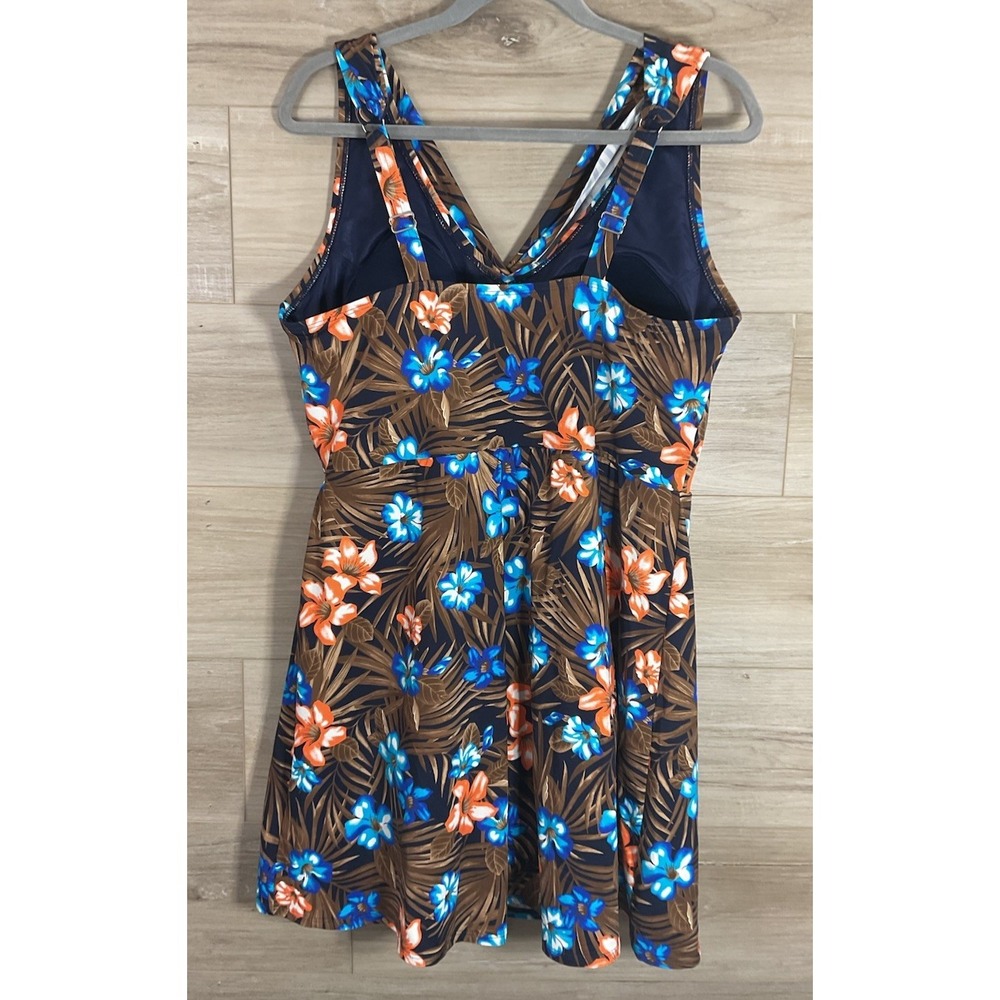 NEW Lands' End Women Tummy Control Surplice Swim Dress 1 Piece Sz 18 DD Tropical - Picture 3 of 11